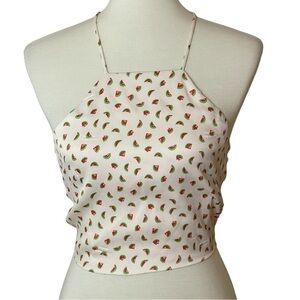 NWT ZARA Beige Watermelon Print Crop Halter Crisscross Tie Top - Size Small